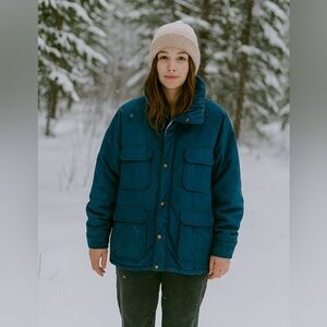 Vintage Woolrich Dark‎ Blue Wool Lined Outdoor Jacket Size Large